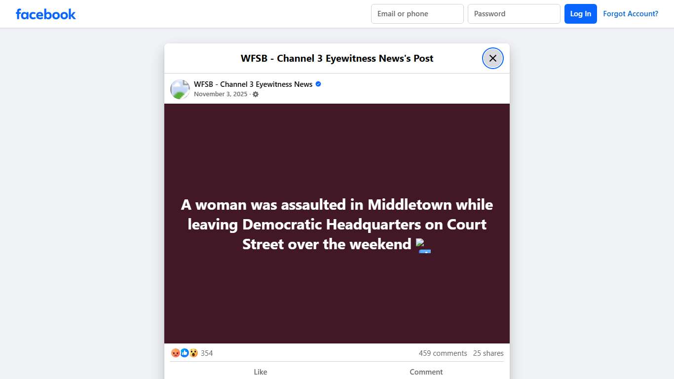 A woman was assaulted... - WFSB - Channel 3 Eyewitness News Facebook
