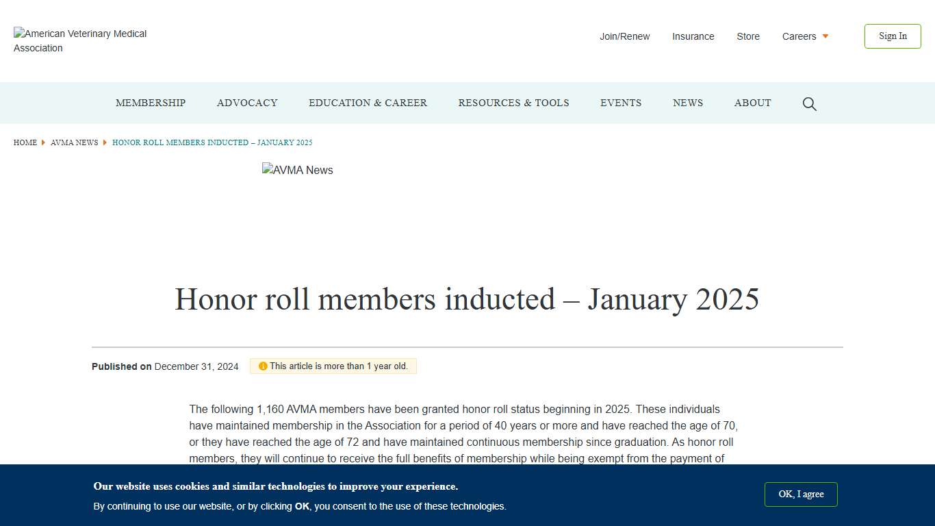 Honor roll members inducted – January 2025 American Veterinary Medical Association