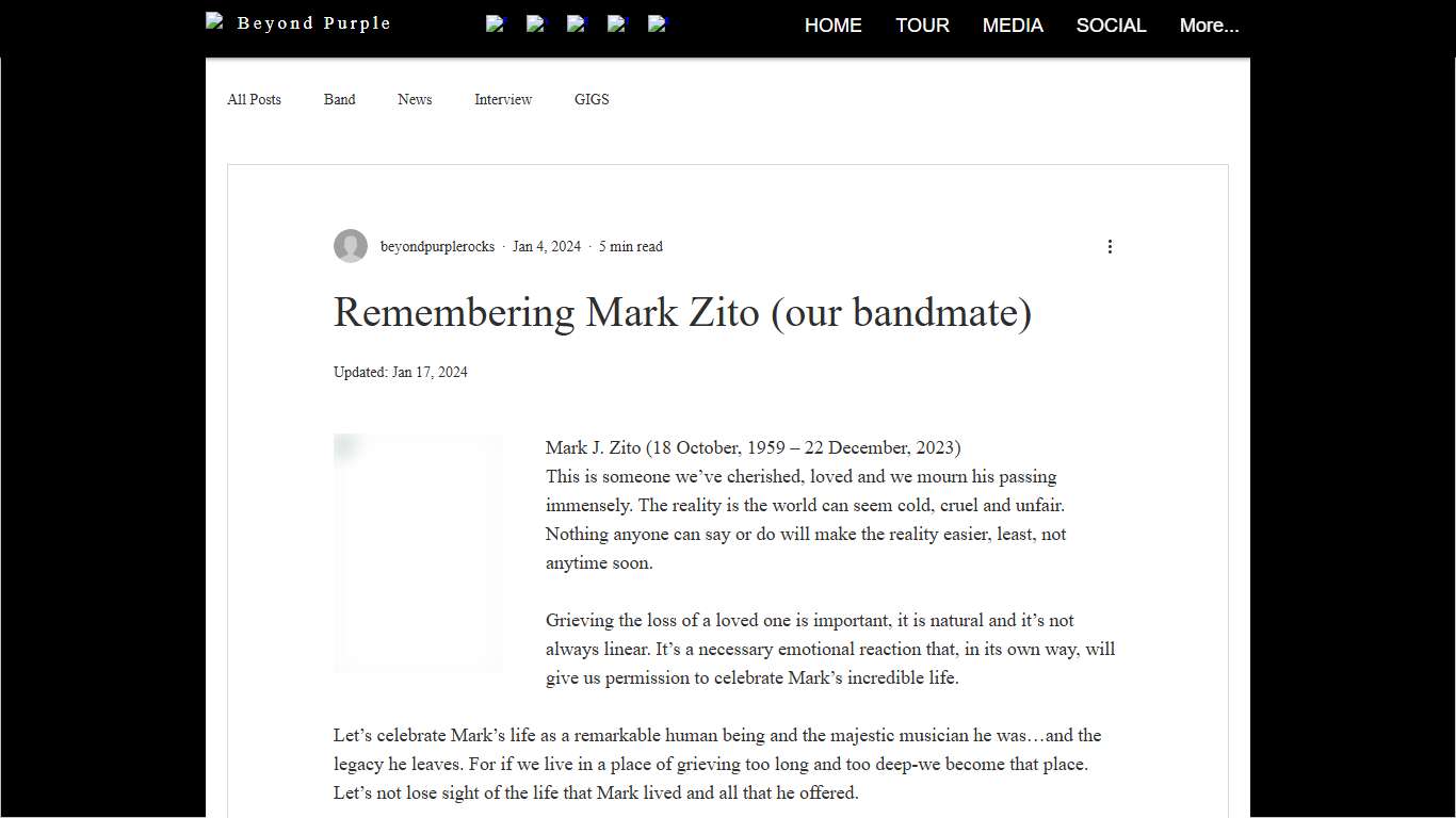 Remembering Mark Zito (our bandmate)